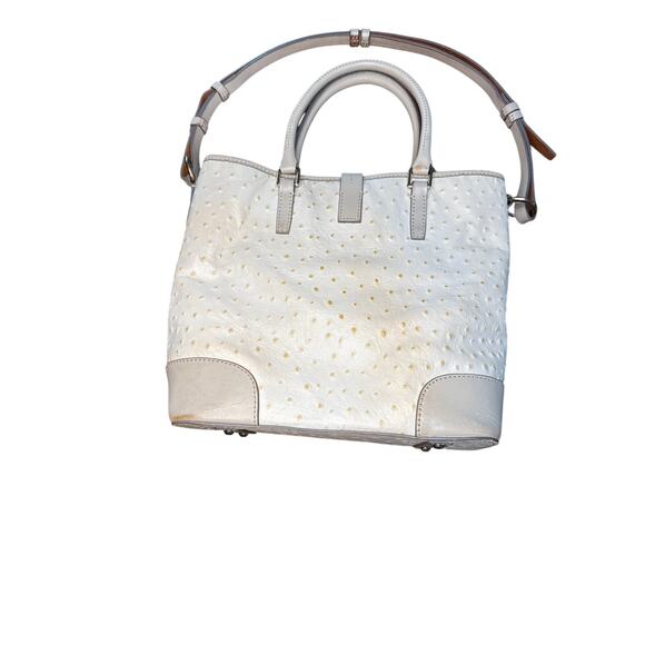 Dooney and Bourke Ostrich Shoulder or Handbag White Taupe Leather - Picture 2 of 16